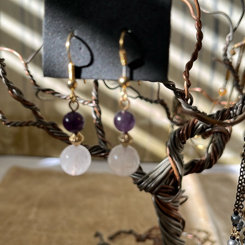 Amethyst and moonstone drop earrings